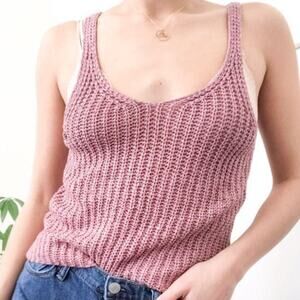 Moon & Madison Tank Top Pink Cropped Cotton Knit Wrap Back Anthropology
